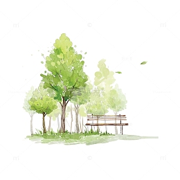 手绘水彩树木和草地