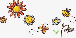 儿童花草水彩画矢量