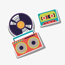 卡通手绘 收音机 碟片 磁带 
