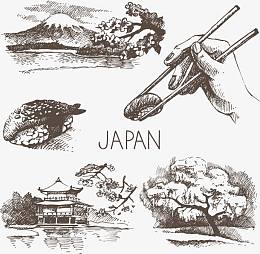 手绘日本建筑和寿司