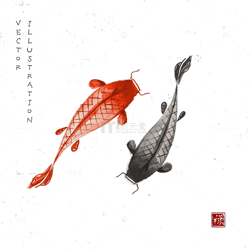 水墨锦鲤