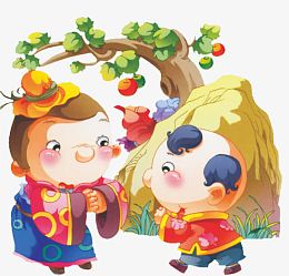 小孩礼貌打招呼的古代卡通图