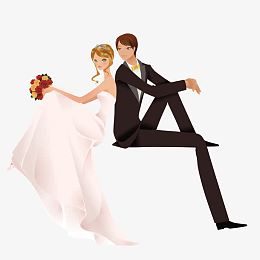 背靠背穿婚纱的夫妻