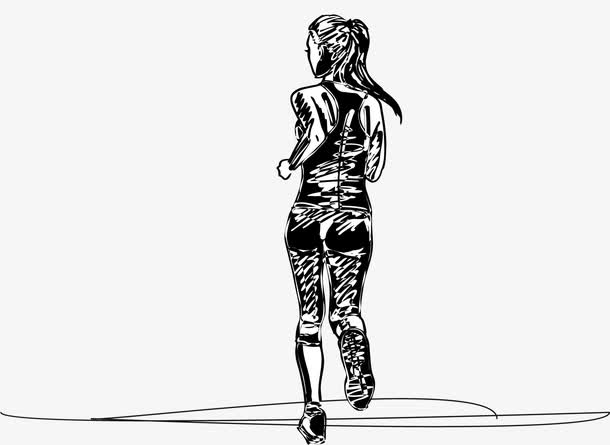 马拉松跑步女子线稿草图