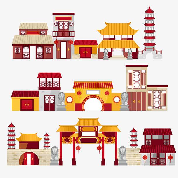 卡通中国传统建筑矢量素材