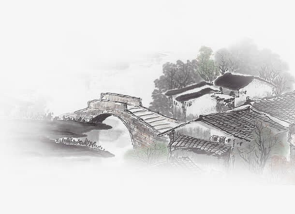 手绘中国风复古建筑免抠素材