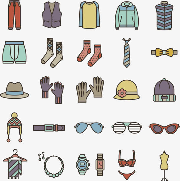 矢量手绘卡通衣服图案素材免费下载_觅元素