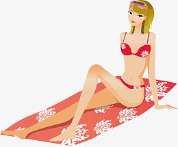 沙滩红色比基尼金发时尚美女