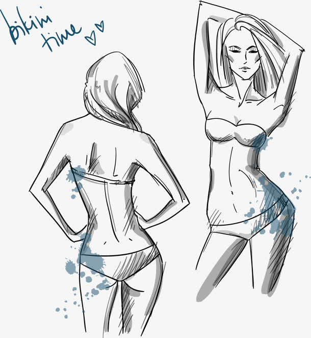 手绘直发比基尼美女