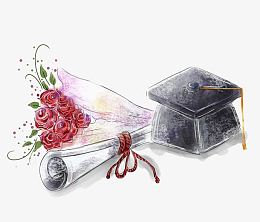 毕业证书和学士帽手绘
