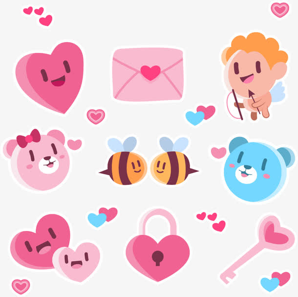 可爱卡通爱情贴纸免抠素材免费下载_觅元素51yuansu.com