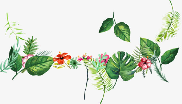 手绘卡通夏日海报植物花朵树叶素材免费下载_觅元素