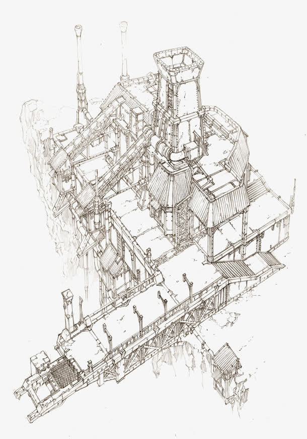 手绘建筑线稿素材免费下载_觅元素