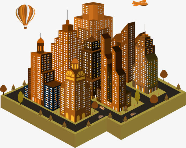 矢量手绘城市建筑