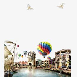 欧洲风景水边建筑群免抠图