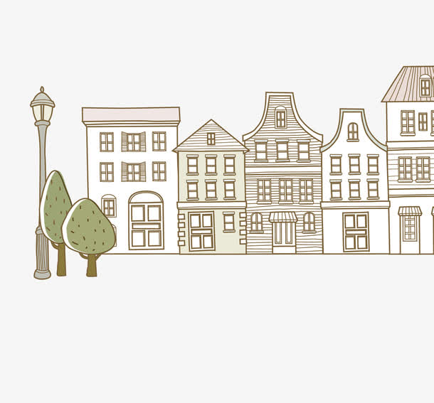 手绘卡通城市建筑免抠素材