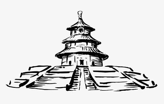 手绘中国著名景点png天坛png手绘天坛文艺简约水墨国庆节jpg线描天坛