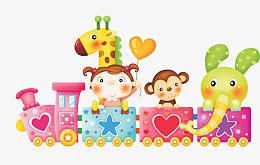 唯美卡通可爱火车小女孩猴子长颈