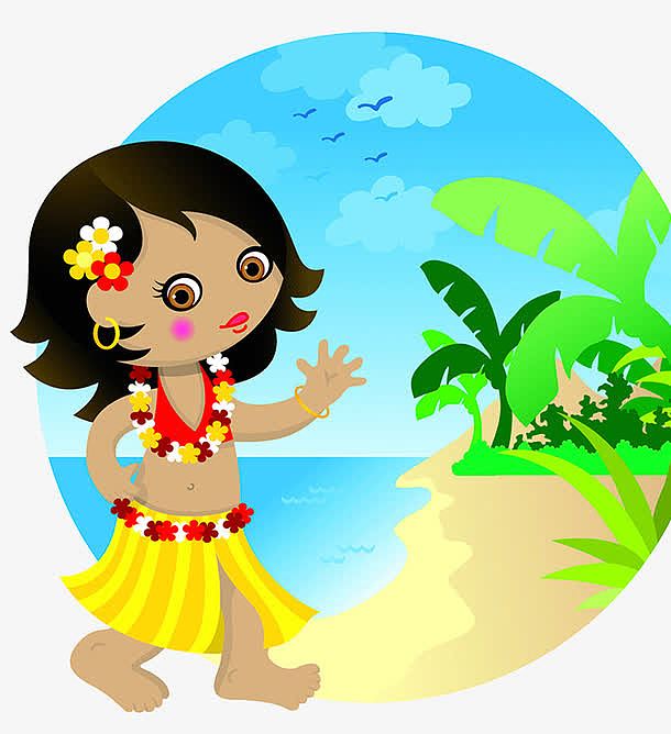 夏威夷沙滩椰树 插画