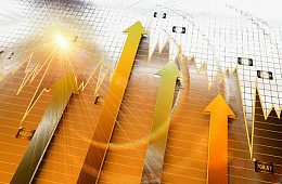 金色发光向上的立体箭头