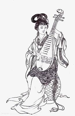 素描古代美女弹琵琶