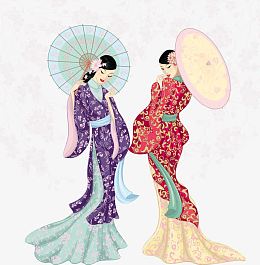 矢量樱花树下的古代美女