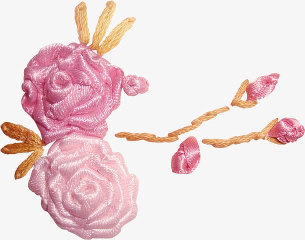 编织丝带绣两朵玫瑰花