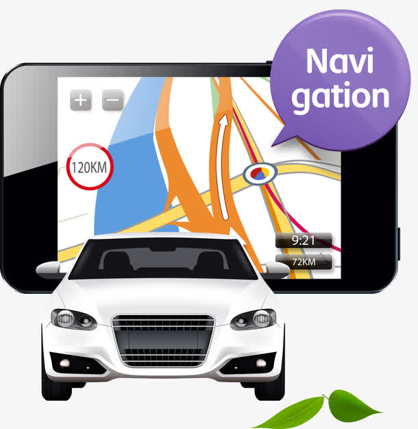 矢量白色轿车与导航仪