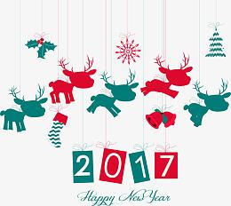 矢量驯鹿新年剪纸