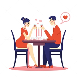 浪漫情人节情侣约会矢量插画