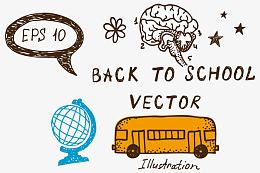 卡通手绘学生回校巴士地球仪