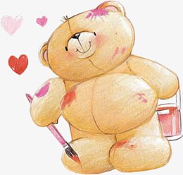 手绘熊涂抹爱心素材免抠图