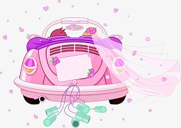 粉色卡通婚车