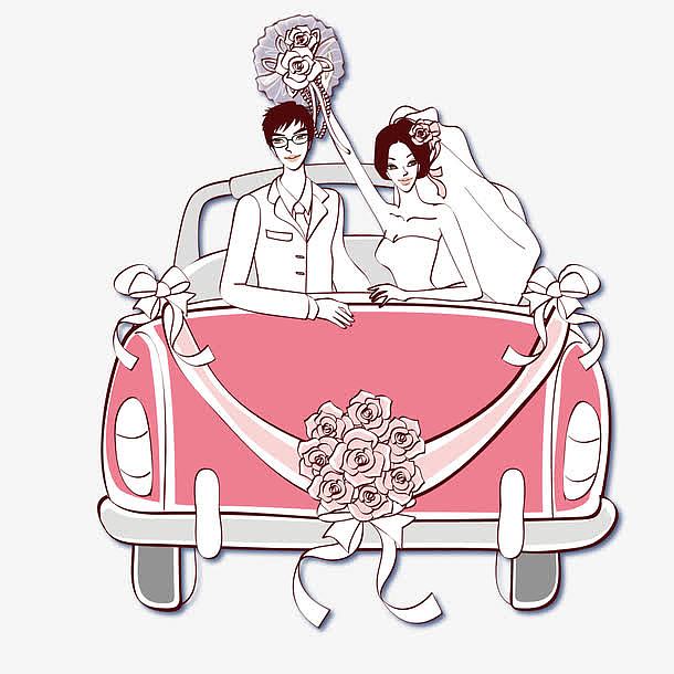 坐在婚车上的夫妇