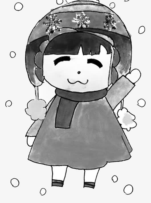 小女孩在寒风中挥手再见