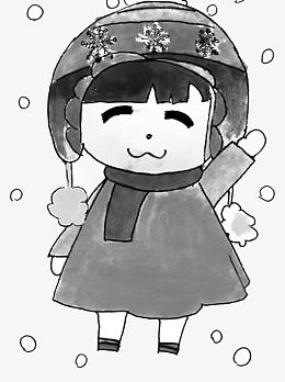 小女孩在寒风中挥手再见