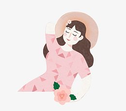 卡通手绘穿粉色衣服的女孩