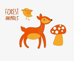 森林小鹿小鸟蘑菇