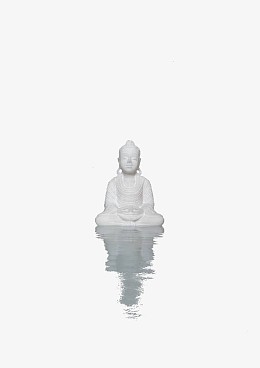 白玉佛像水面倒影