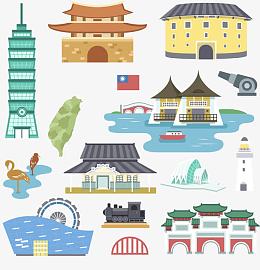 扁平化旅游景点矢量图