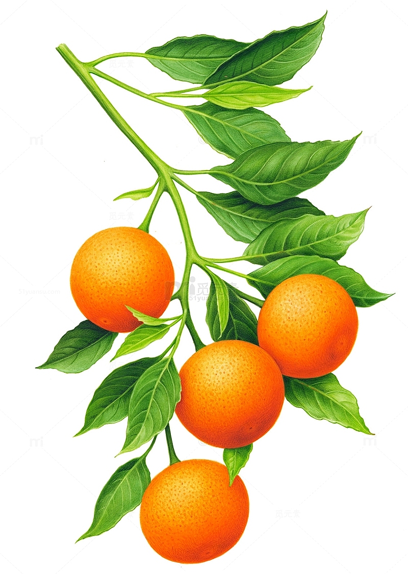 一串橙子橙叶图案