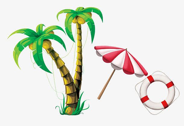 椰子树卡通海边游泳圈装饰图案