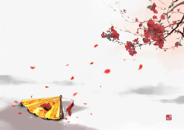 关键词 : 折扇,纸扇,中国风,彩色水墨画,水彩画,风景,落花流水,山清