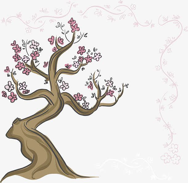 手绘日本元素樱花树