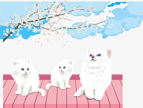 樱花树下的可爱白色猫咪