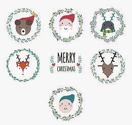 简约小清新小动物花环雪人