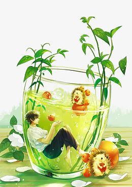 创意手绘杯子里的少年
