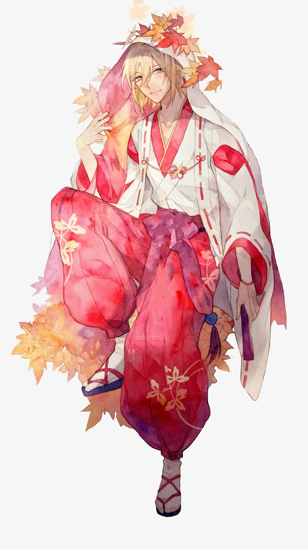 红色日式少年枫叶