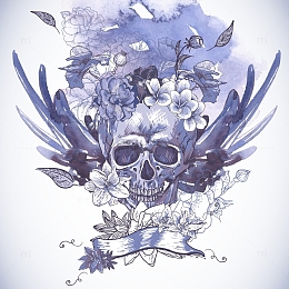水彩风格骷髅头插画矢量