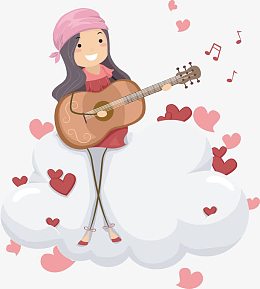 坐在云彩上面弹琴的小女孩